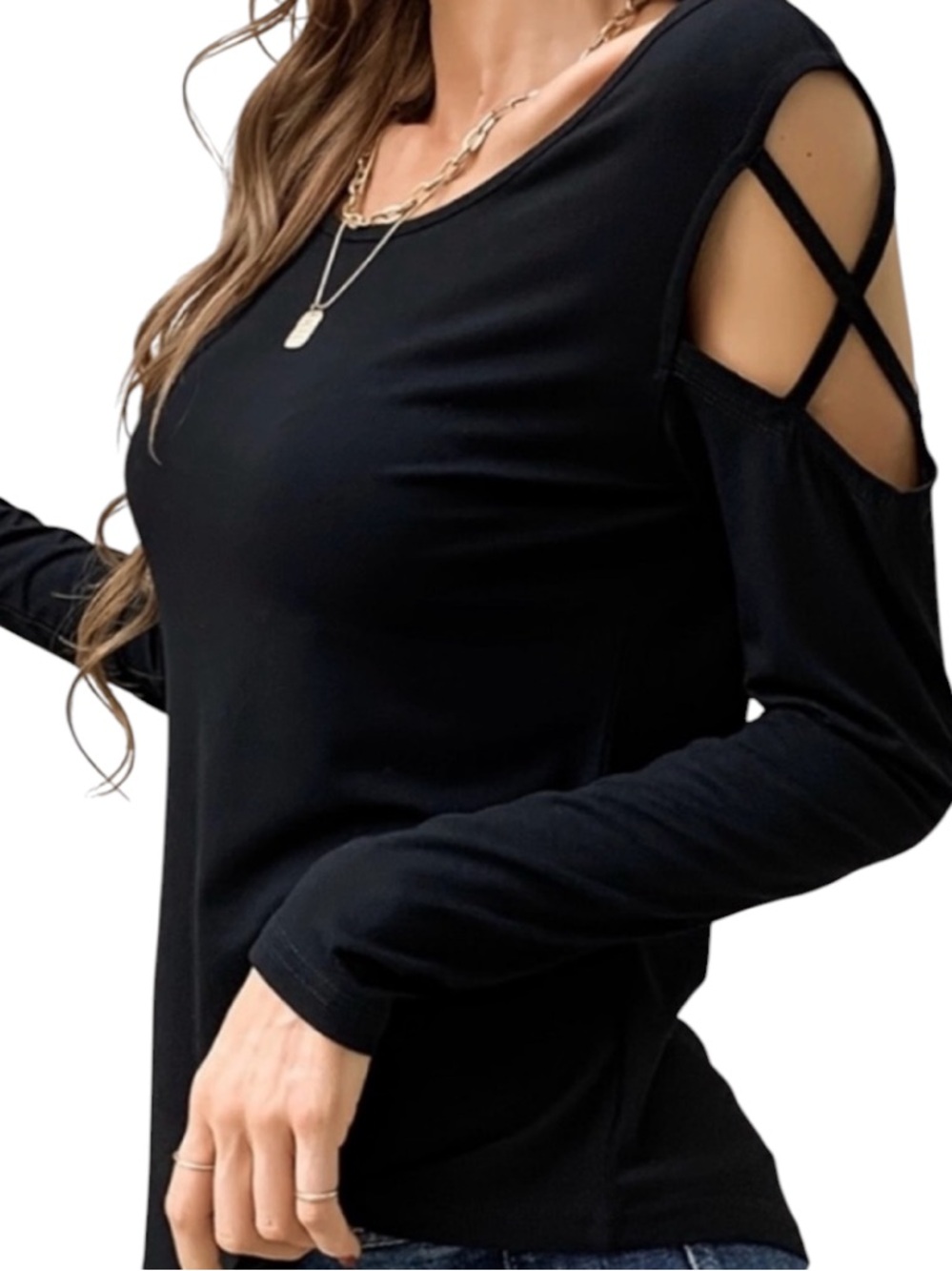 NWT Sarin Mathews Sexy Cold Shoulder Black Long Sleeve Criss Cross Top Size XXL